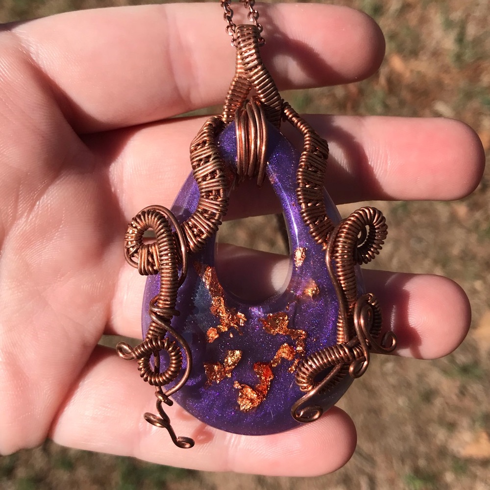 Beautiful resin wire wrap pendant